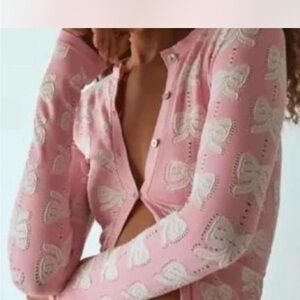 Urban Outfitters out from under Pink and White bow Lace jacquard Top